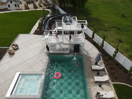 Aerial view of a deep residential pool setting
