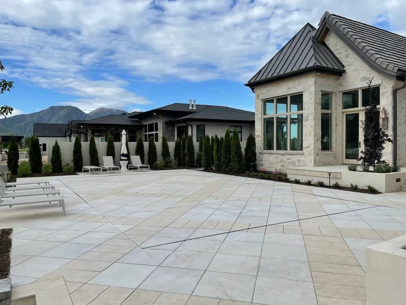 Pool deck integrated with a residential patio